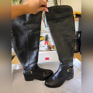 Black Studded Knee-High Boots